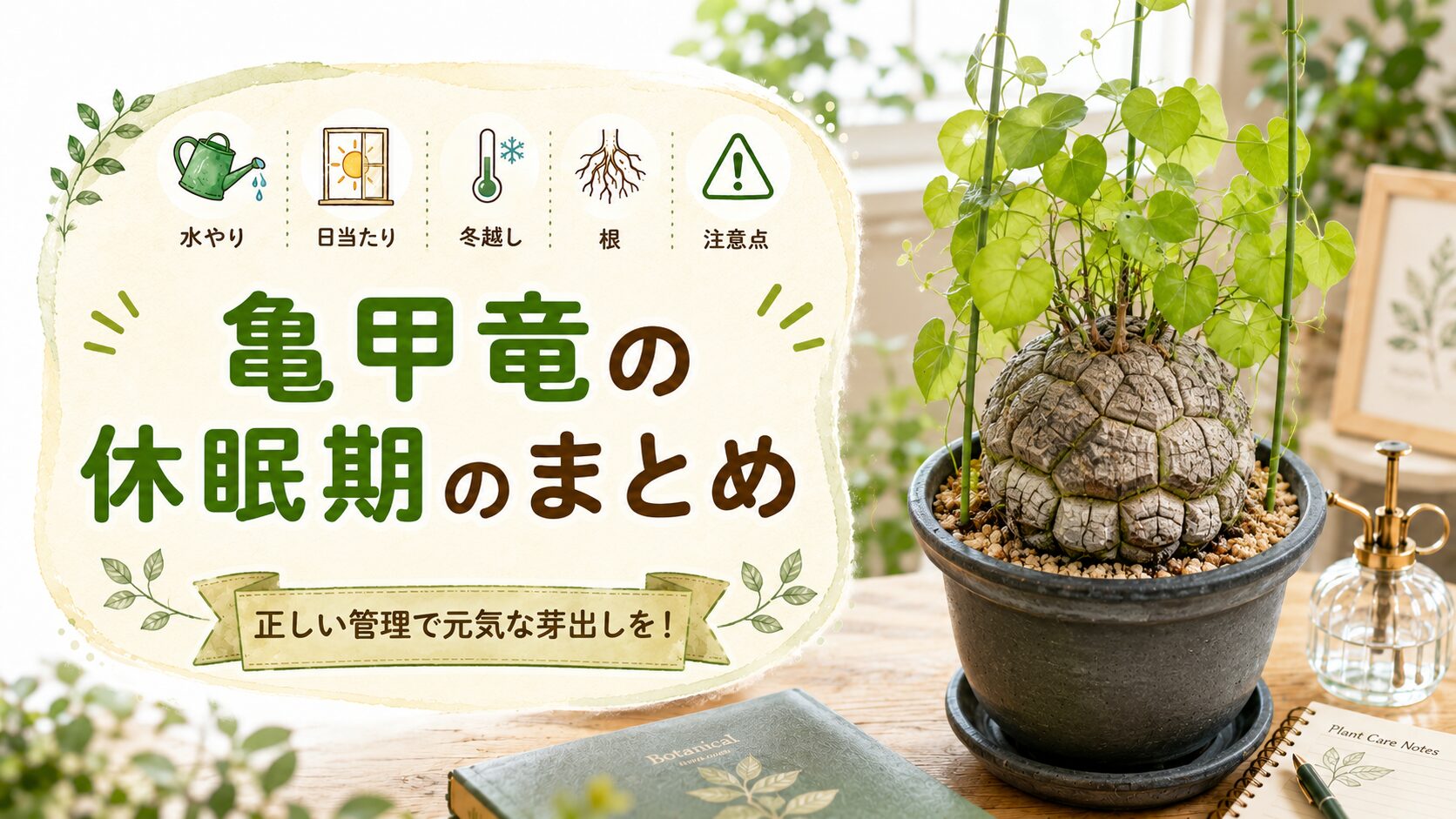 亀甲竜の休眠期に必要な水やりや置き場所をまとめた解説画像