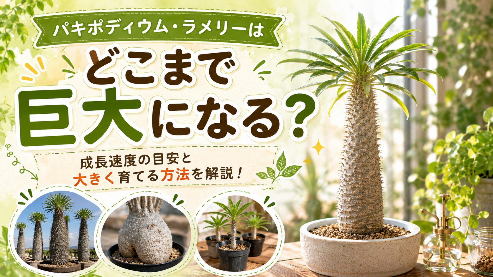 巨大なパキポディウム・ラメリーと成長速度、大きく育てる方法を紹介するアイキャッチ画像