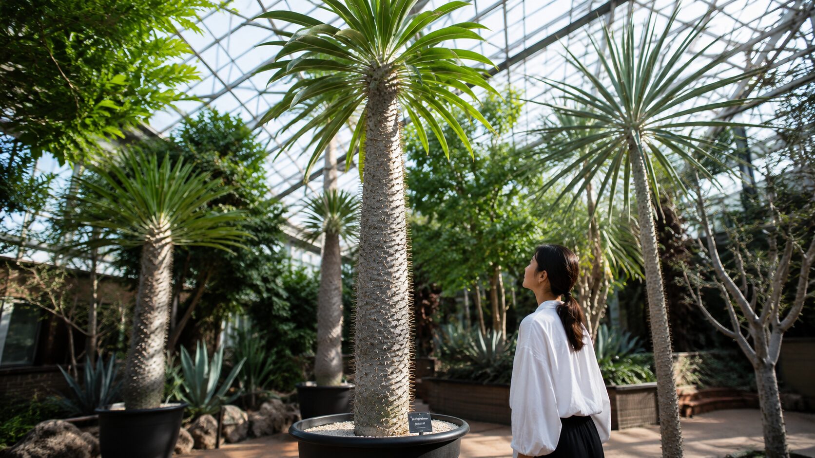 植物園の温室で展示される巨大なパキポディウム・ラメリーの大株