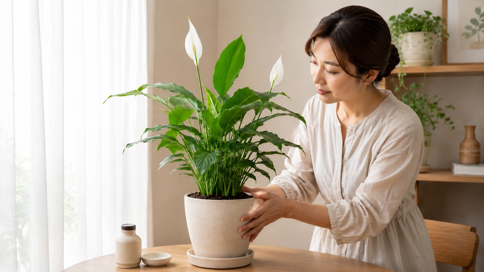 明るい室内でスパティフィラムの置き場所と肥料管理を見直す予防イメージ写真