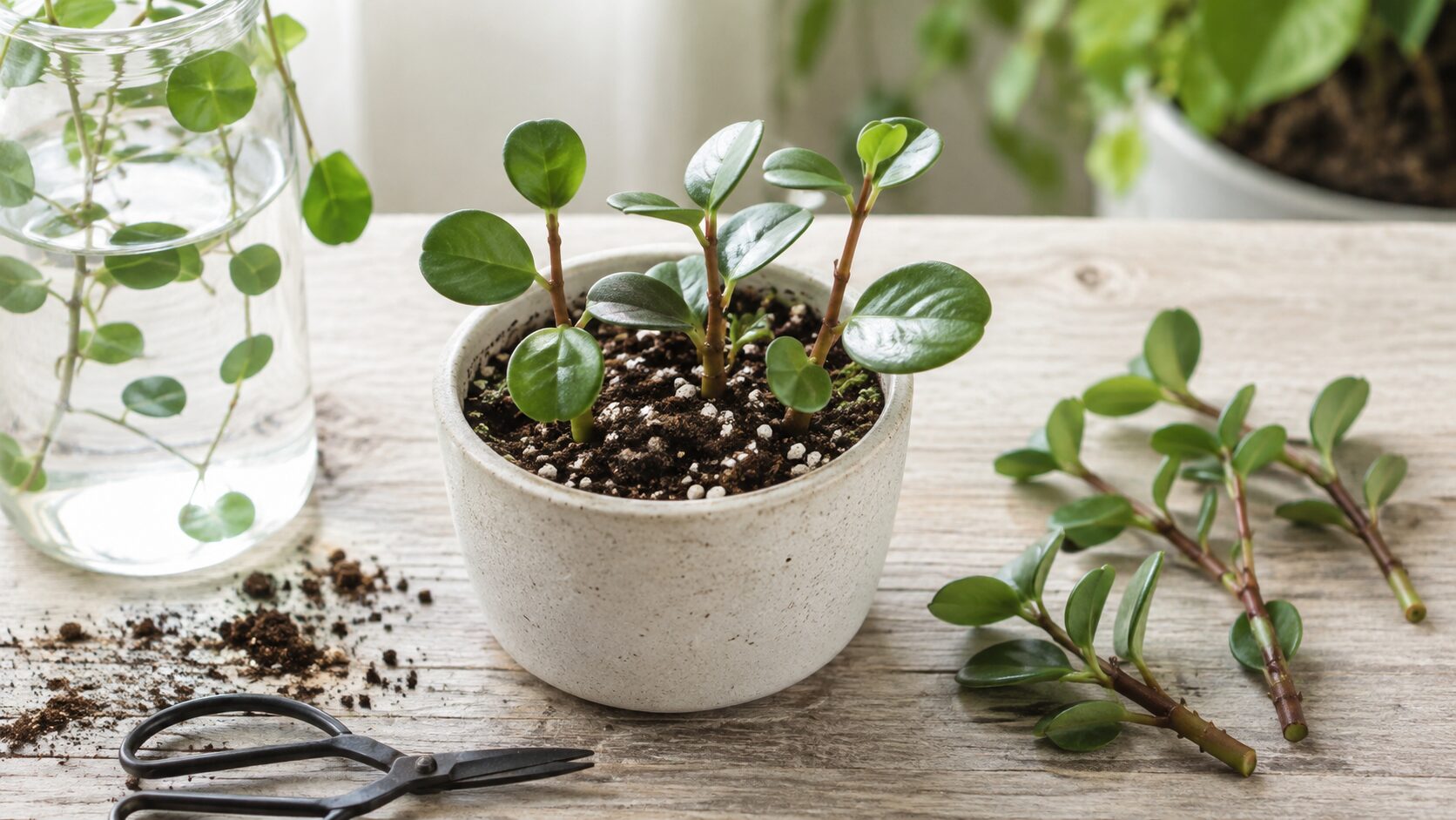 ペペロミア・ホープの切った茎を挿し木で増やす方法