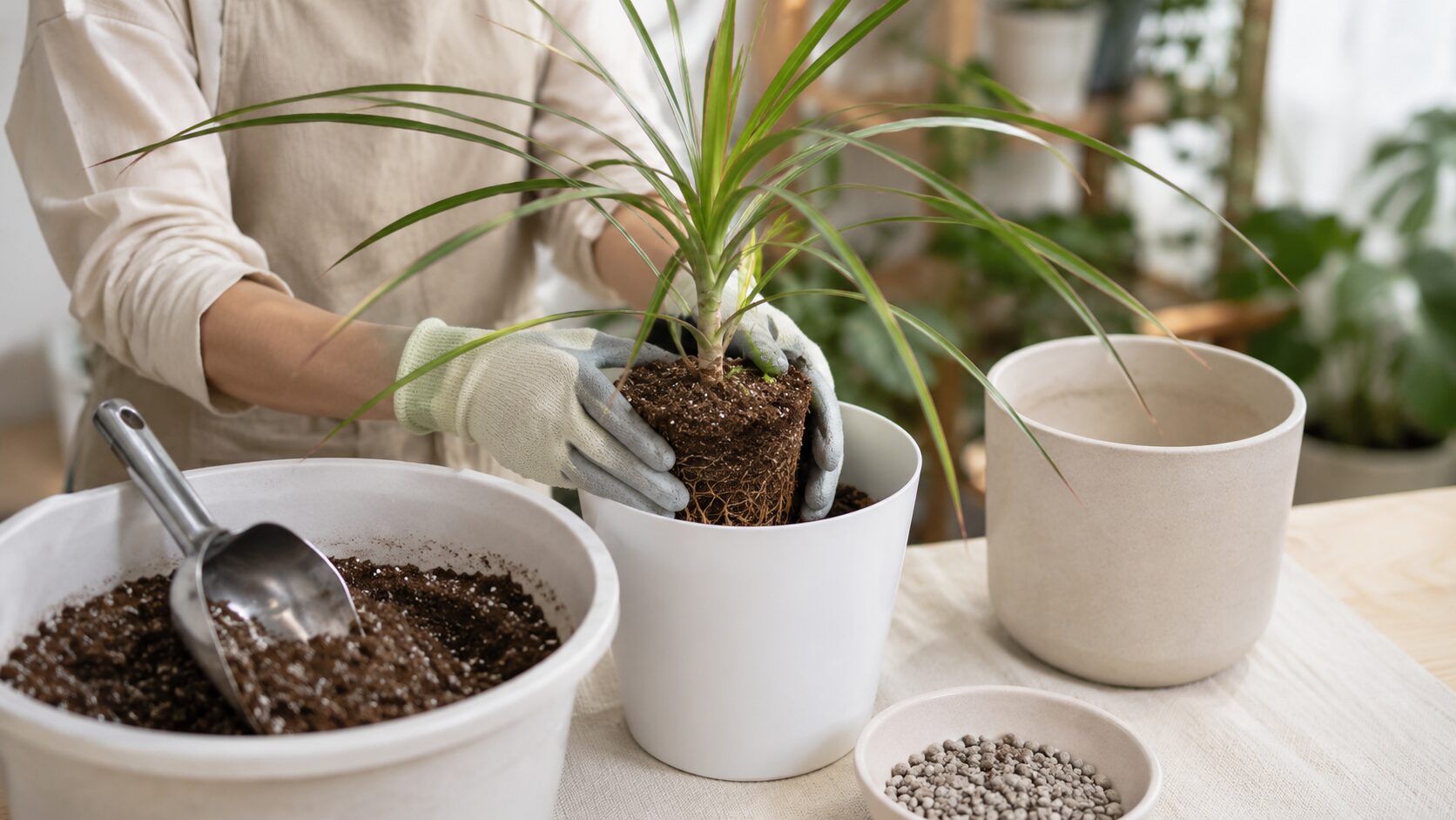 ドラセナの植え替え時期と鉢や土の選び方が分かる植え替え作業